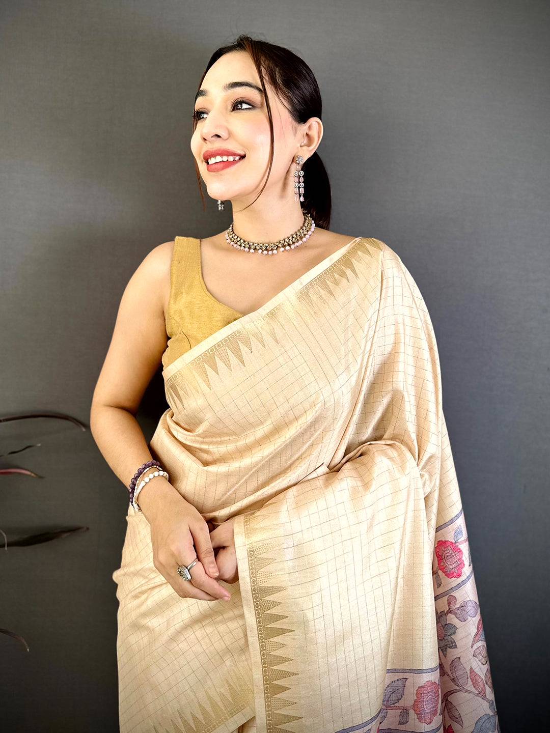 Royal Yellow Kalamkari Pallu Saree