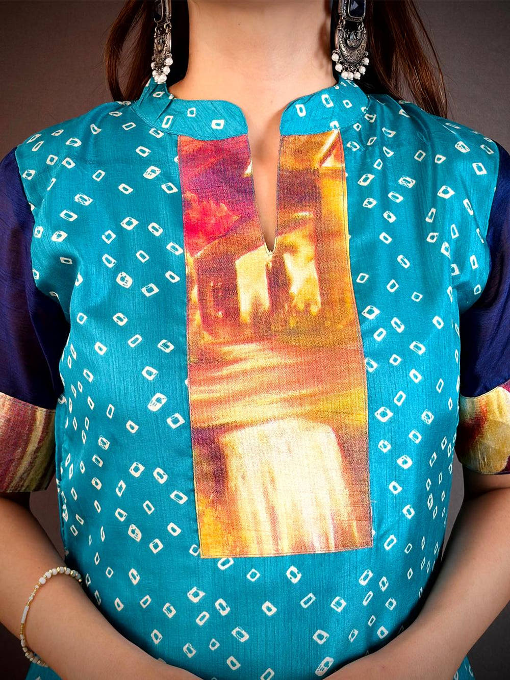 Soft Dola Silk Collar Neck Kurti