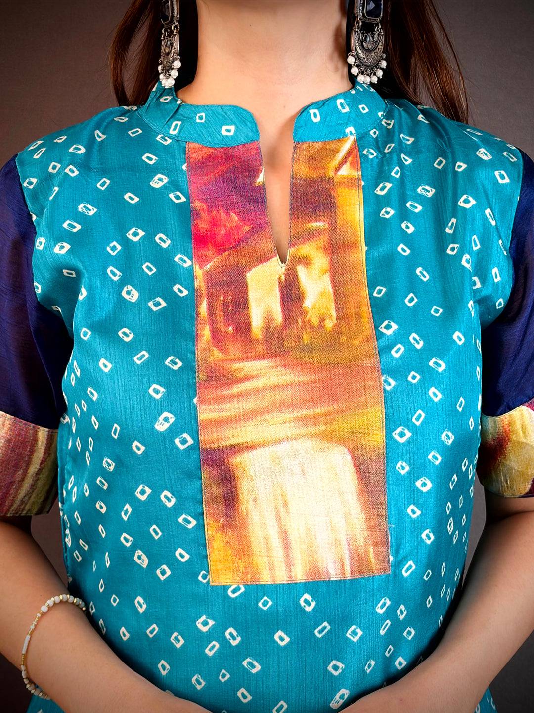 Soft Dola Silk Collar Neck Kurti