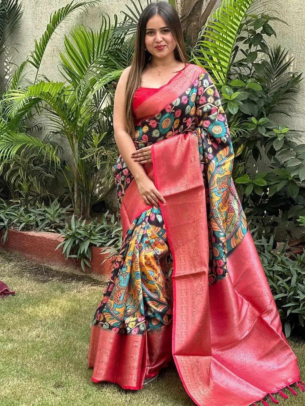 Elegant Kalamkari digital print saree in soft silk