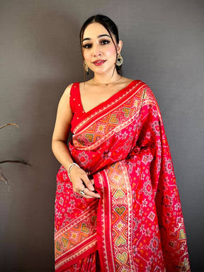 Pink Soft Sami Silk Ikkat Patola Weaving Saree