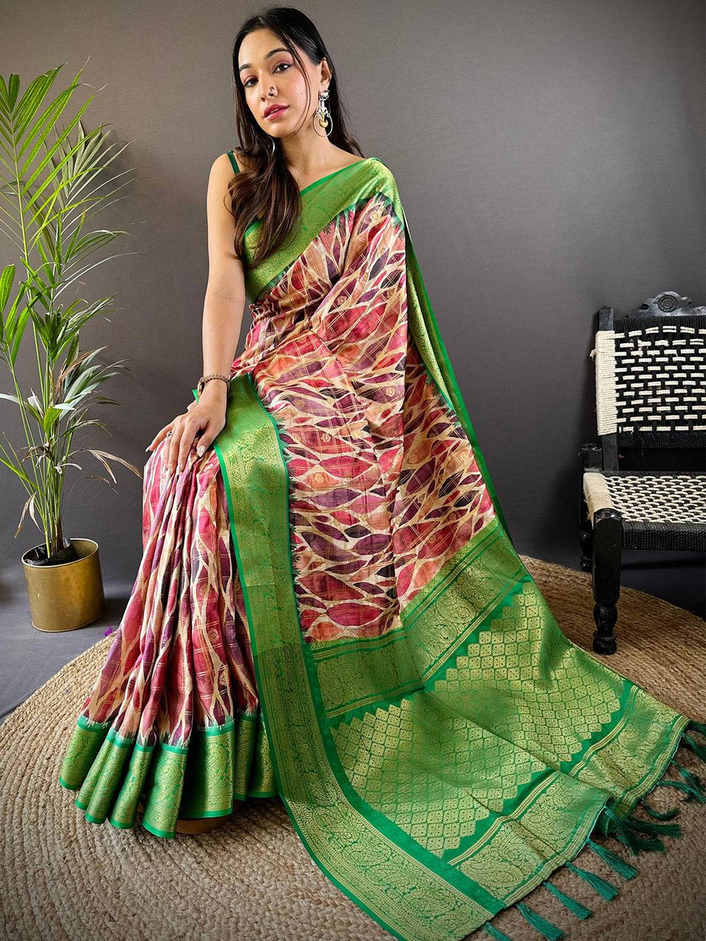 Green Kovai Rettapet Border Geometric Saree