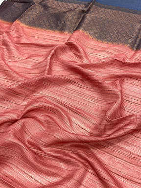 Rose Pink Tussar Ghicha Print Saree