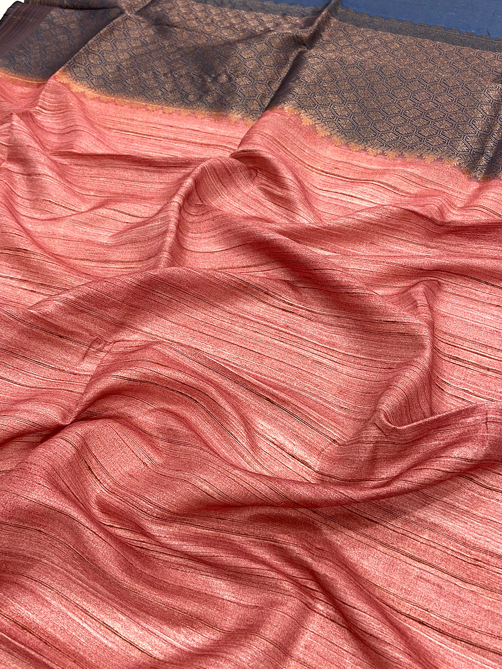 Rose Pink Tussar Ghicha Print Saree