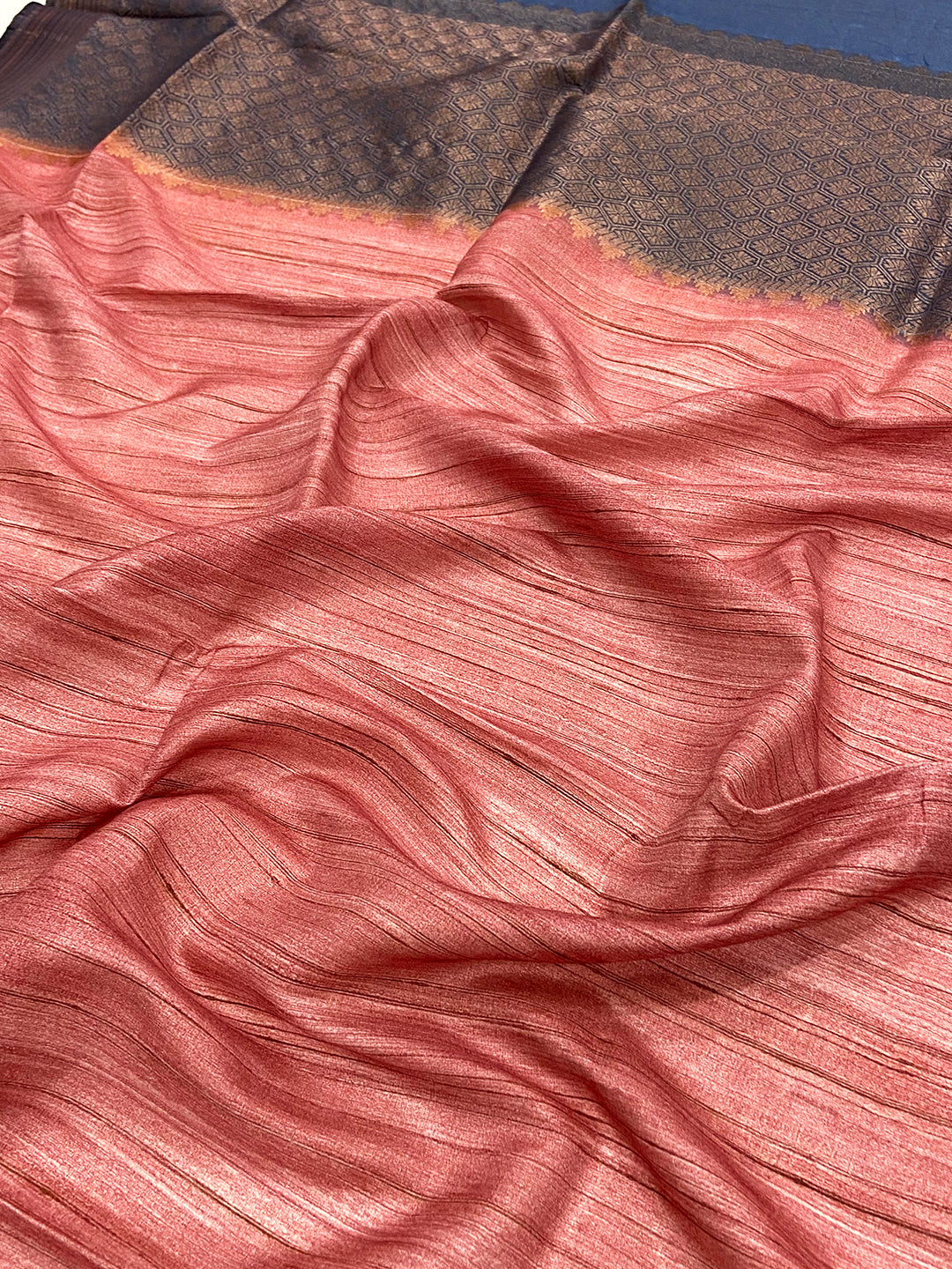 Rose Pink Tussar Ghicha Print Saree