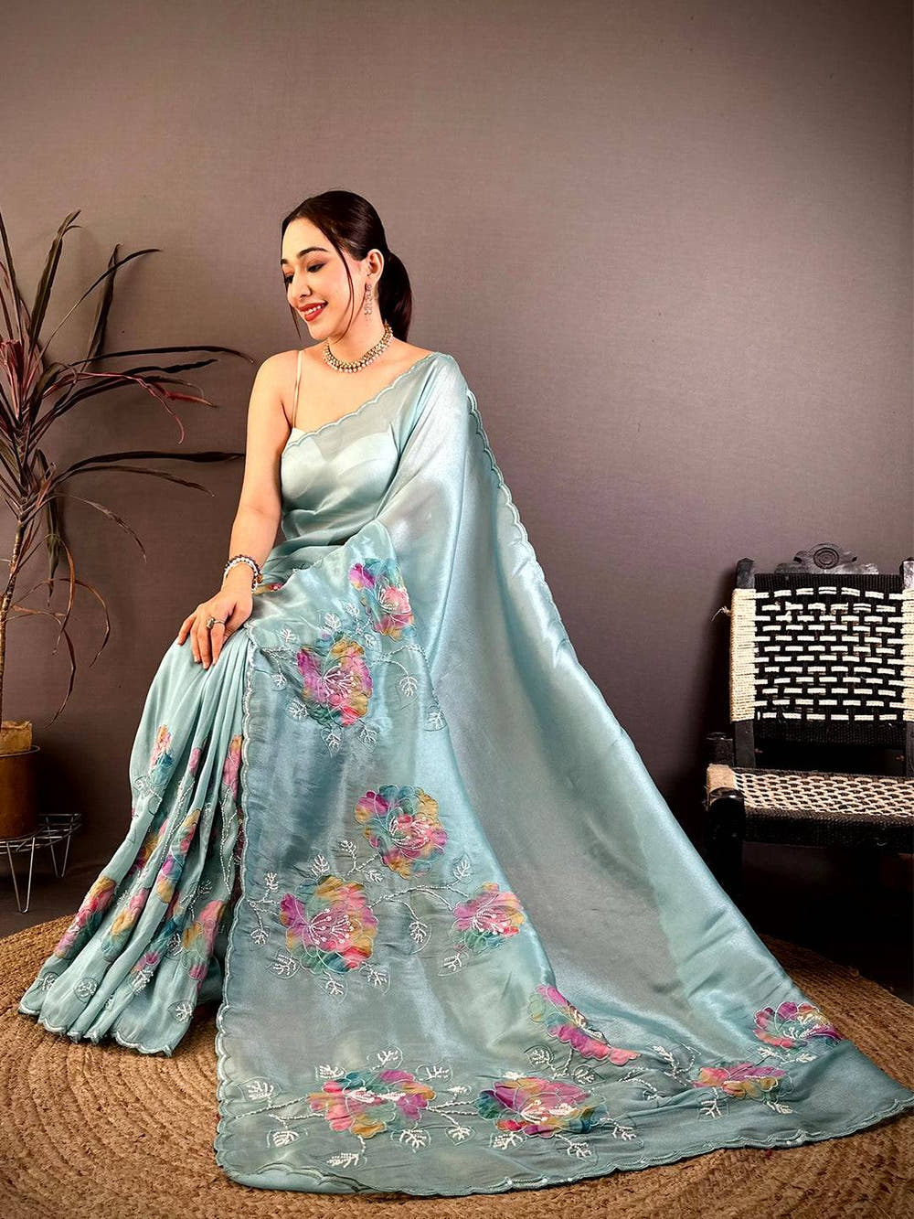 Radiant Applique Pearl Embroidered Saree