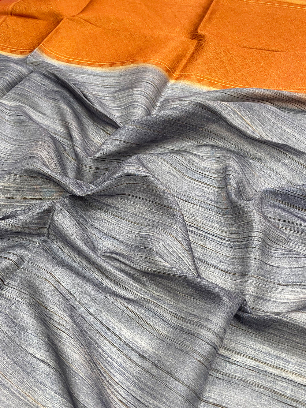 Grey Tussar Ghicha Print Saree