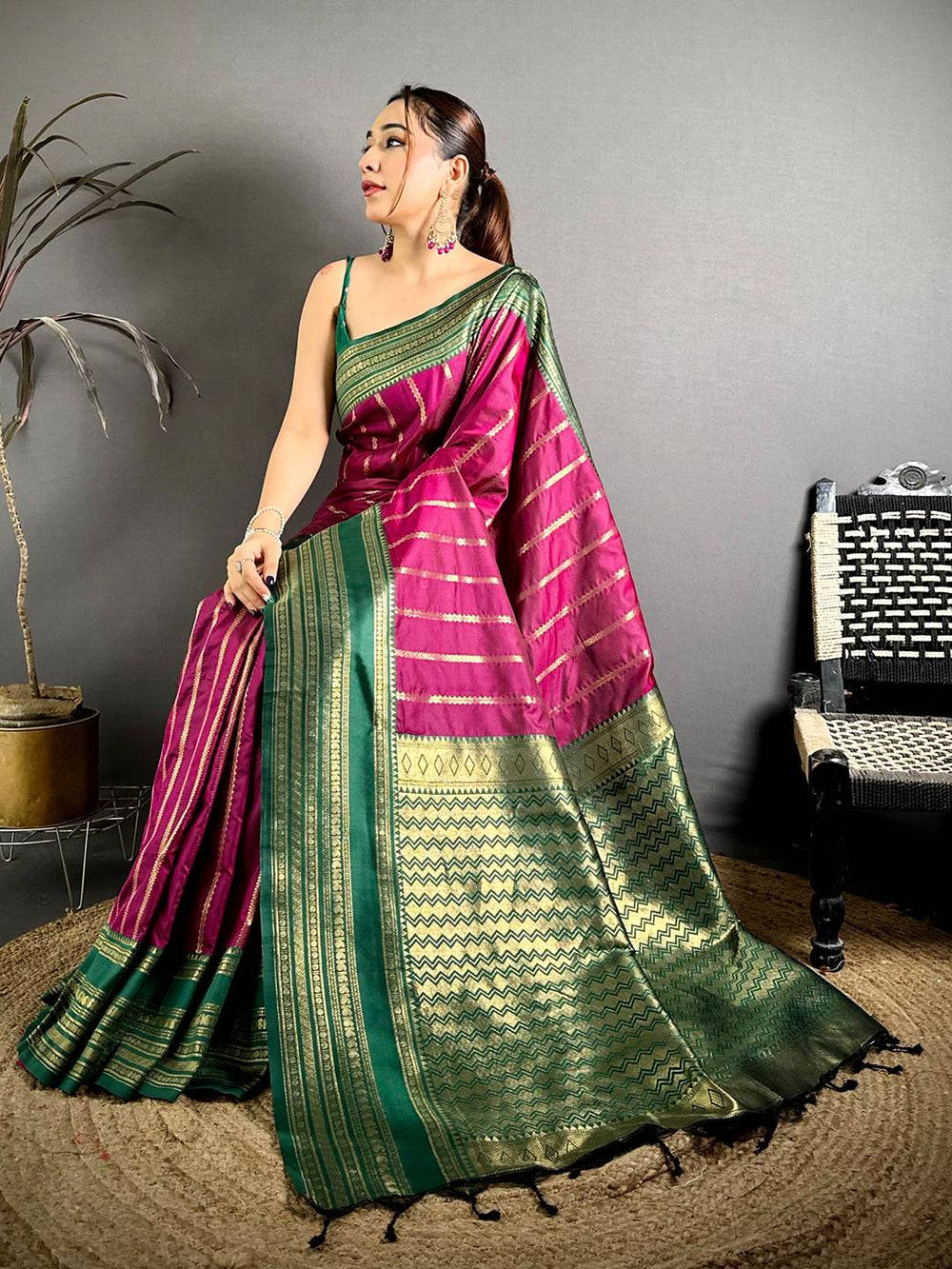 Pink Kankavati Soft Silk Designer Saree
