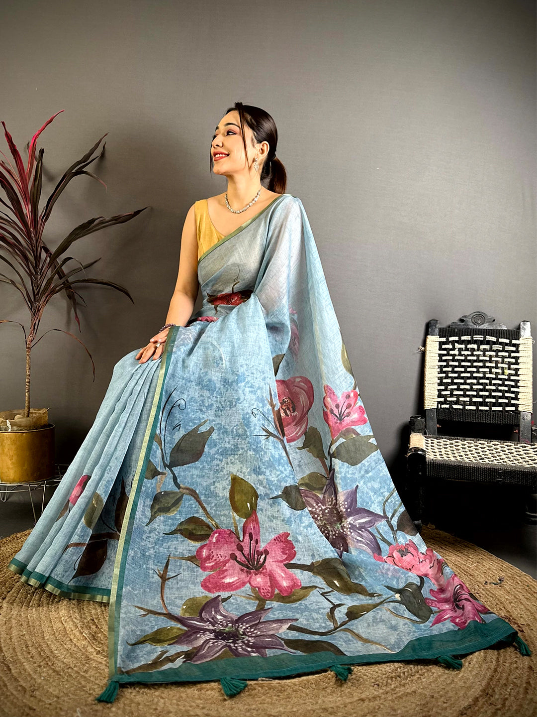 Graceful Kalamkari Linen Chanderi Saree