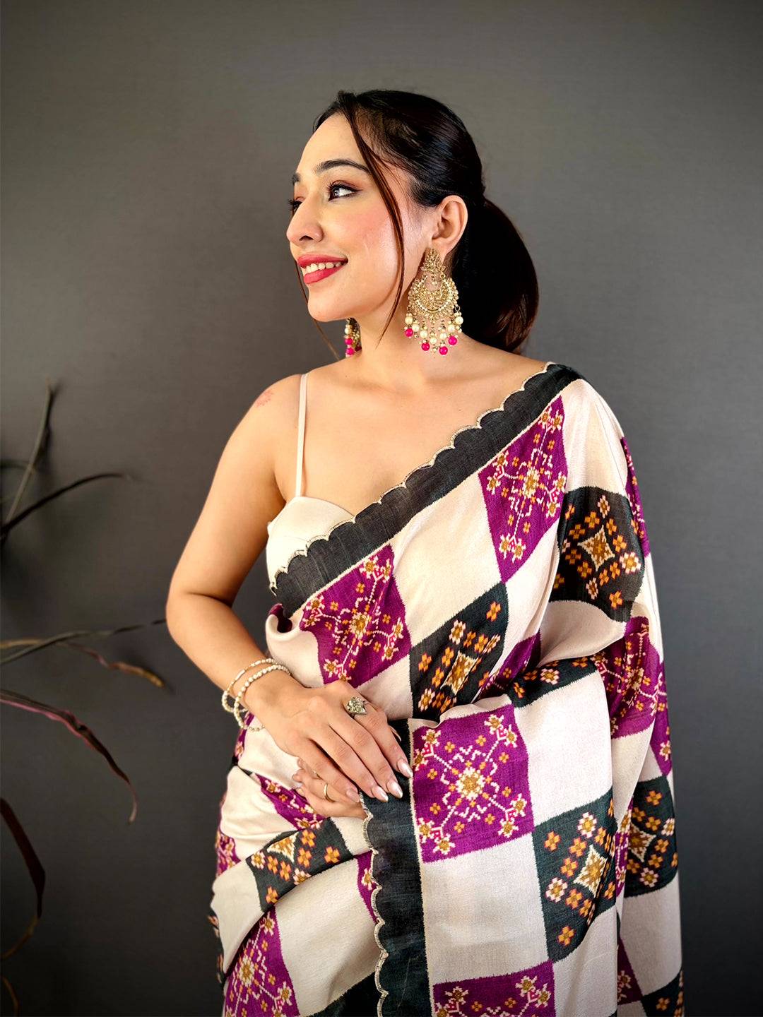 Stylish Multi Box Ikkat Print Tussar Saree