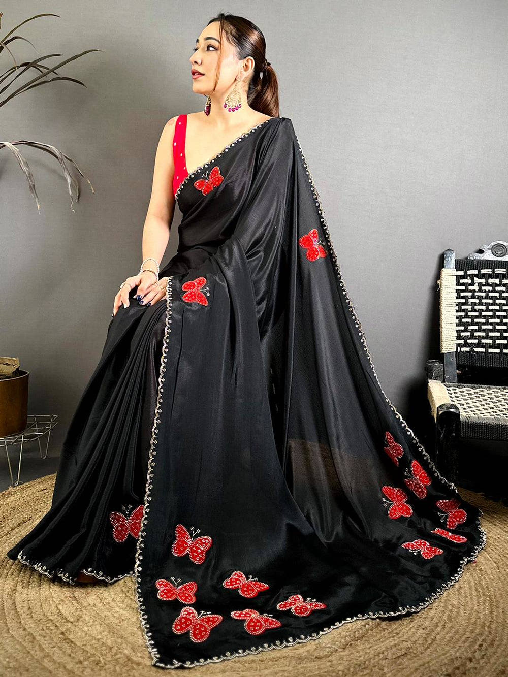 Classic Butterfly Bandhej Soft Chinnon Saree