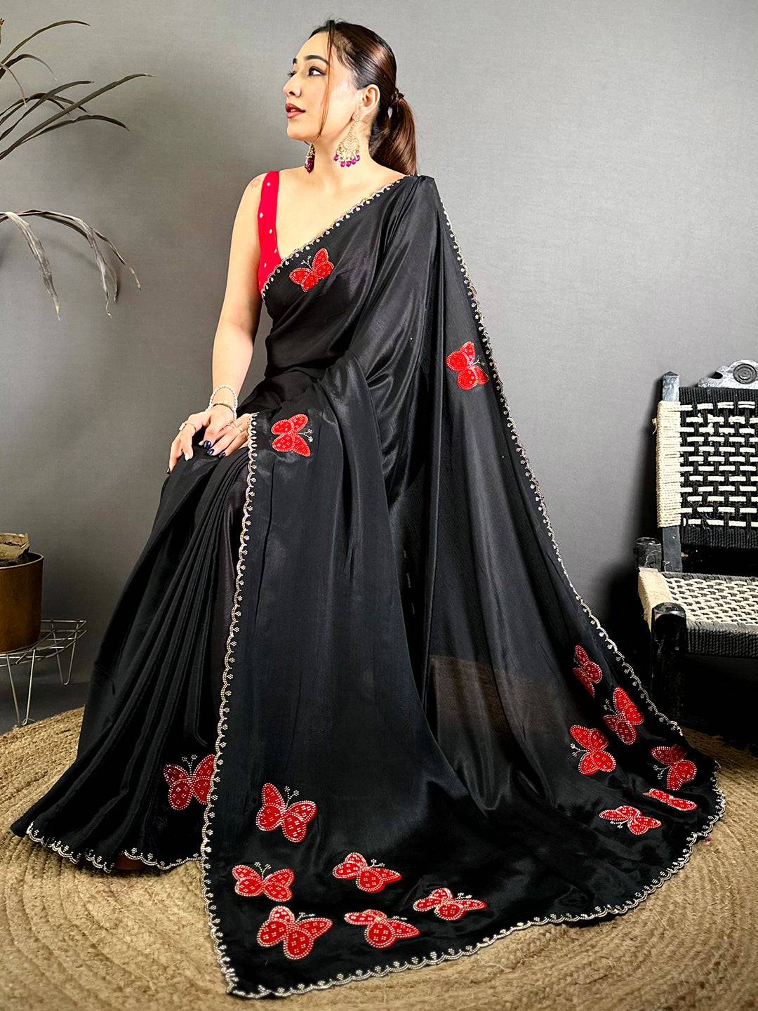 Classic Butterfly Bandhej Soft Chinnon Saree