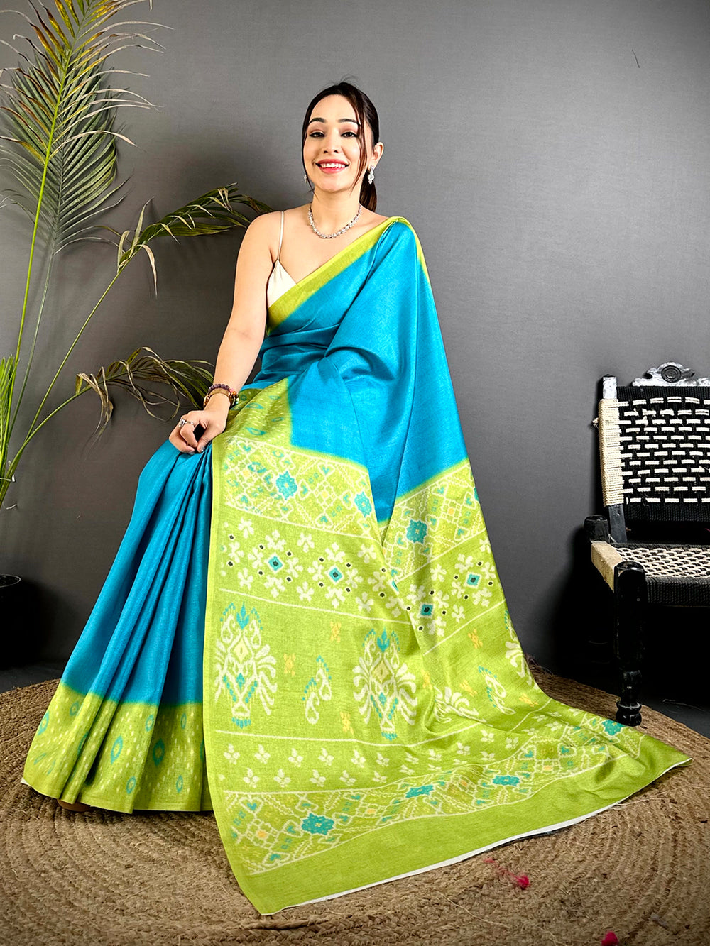 Sky Blue Soft Tussar Silk Ikkat Saree