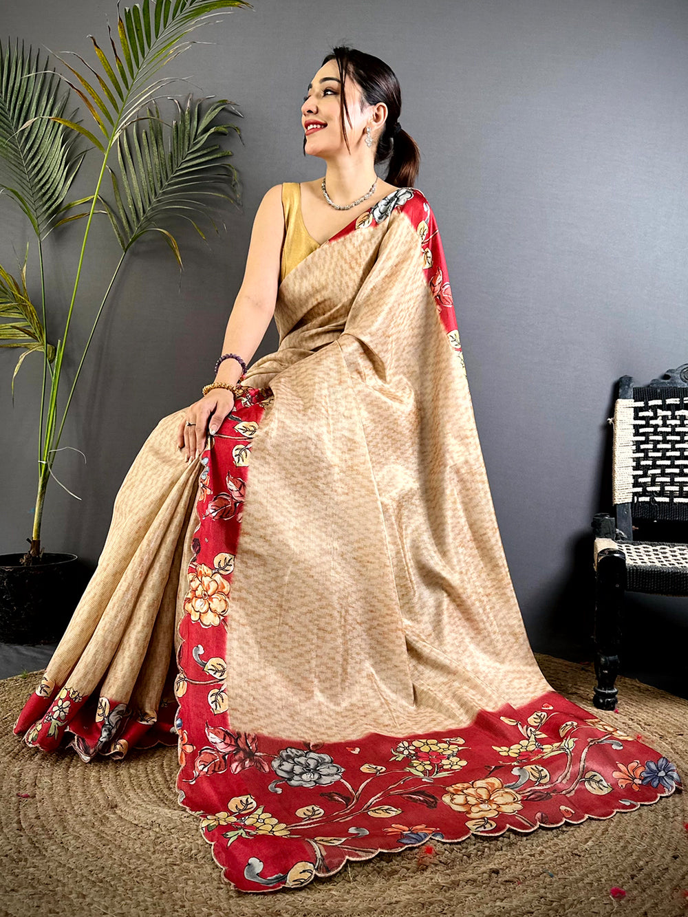 Regal Pen Kalamkari Shibori Cutwork Saree