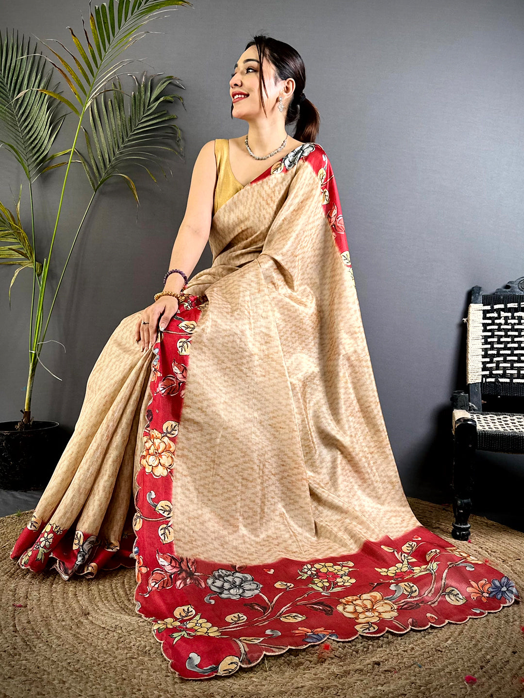 Regal Pen Kalamkari Shibori Cutwork Saree