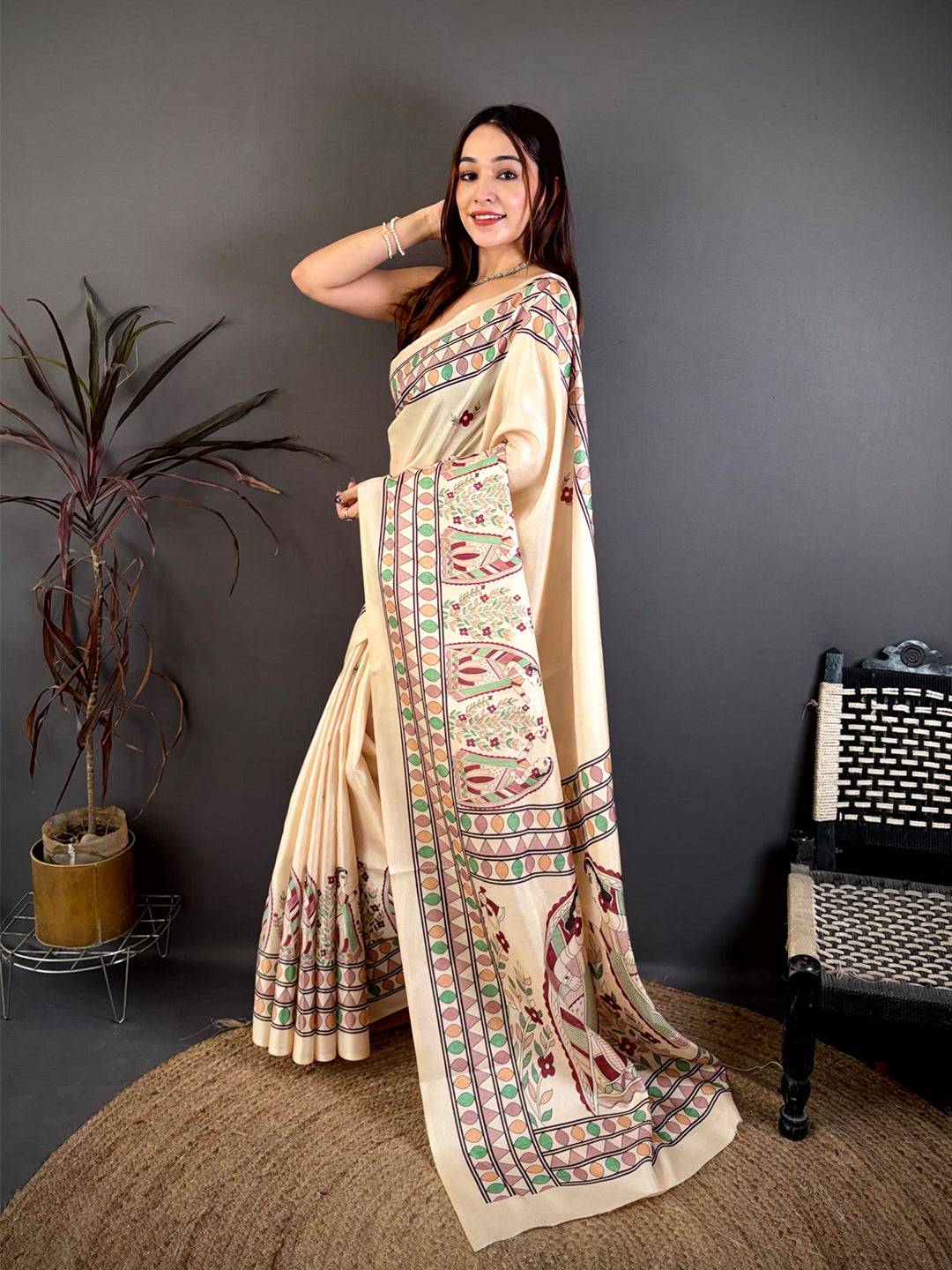 Exclusive Madhubani Print Tussar Saree