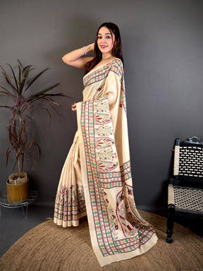 Exclusive Madhubani Print Tussar Saree