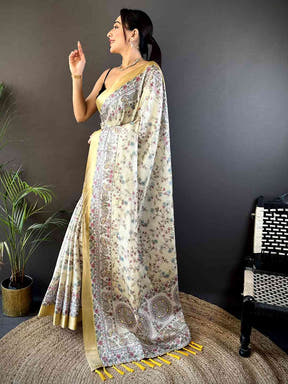 Off White Chanderi Madhubani Black Chex Saree
