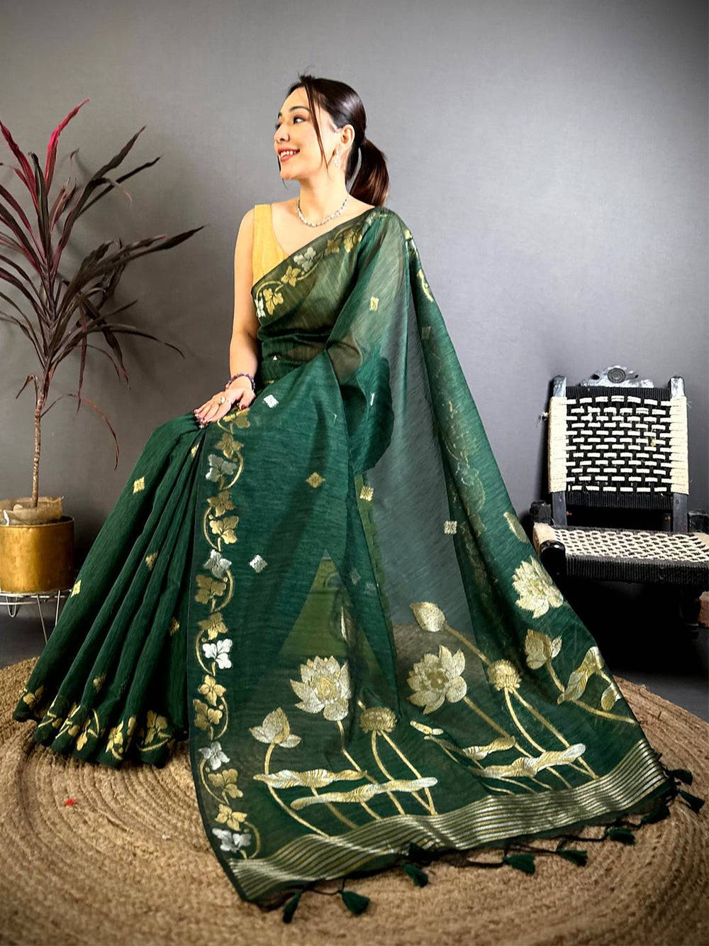 Green Sona Chandi Munga Saree


