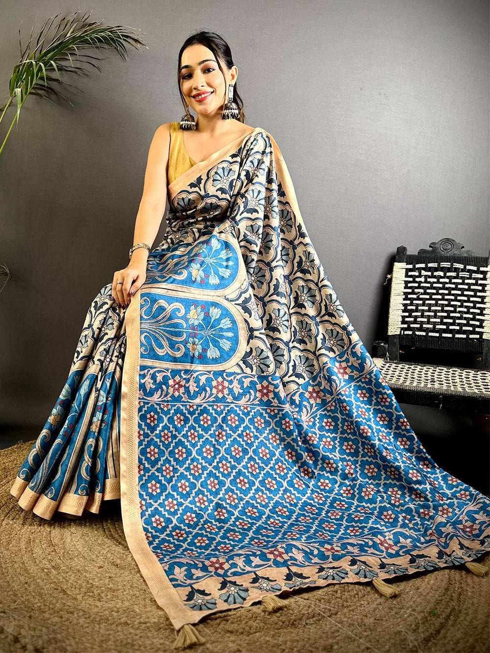 Royal Blue Soft Tussar Ghicha Saree