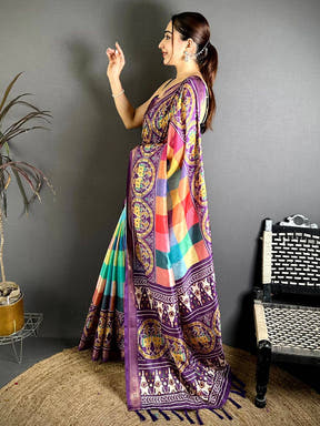 Stylish Digital Check Print Soft Silk Saree