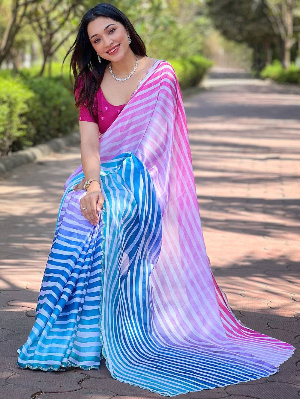Stylish Stripted Leheriya Saree

