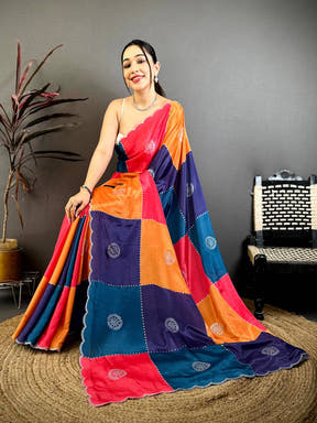 Stylish Multi Colour Printed Chinnon Chiffon Saree