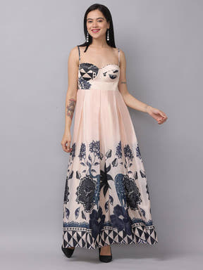 Ivory cream sweetheart neck dress with floral print