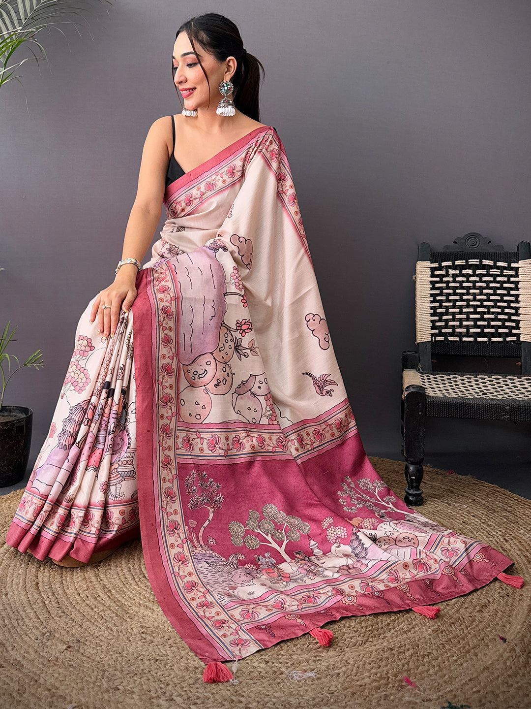 Heritage Tussar Kalamkari Print Saree
