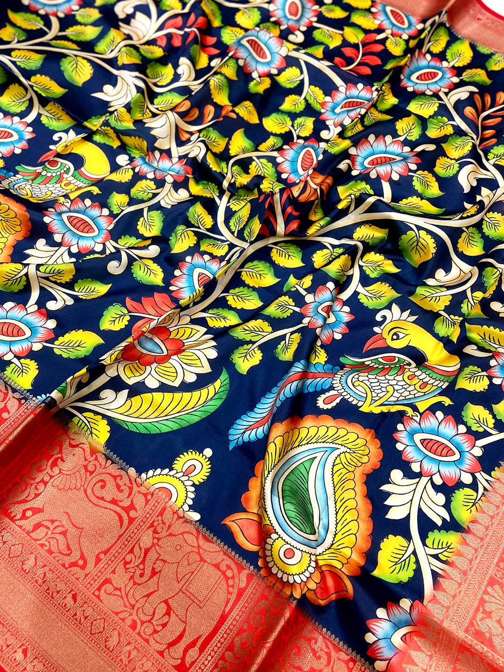 Regal Navy Kalamkari Digital Prints Saree