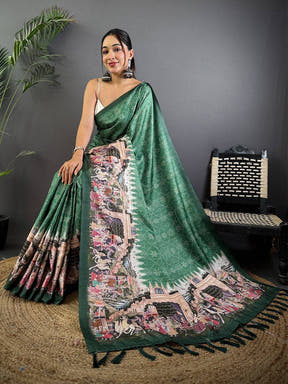 Green Kalamkari Digital Printed Saree

