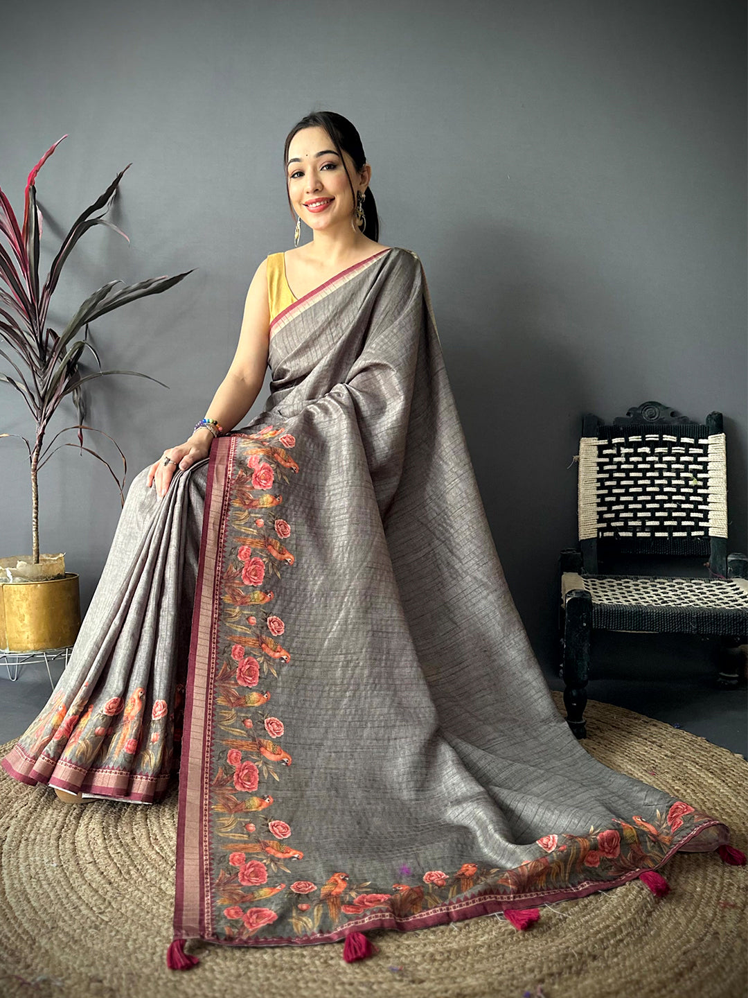 Regal Grey Ghicha Munga Saree