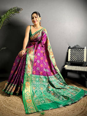 Elegant Wine Pochampally Patola Silk Saree


