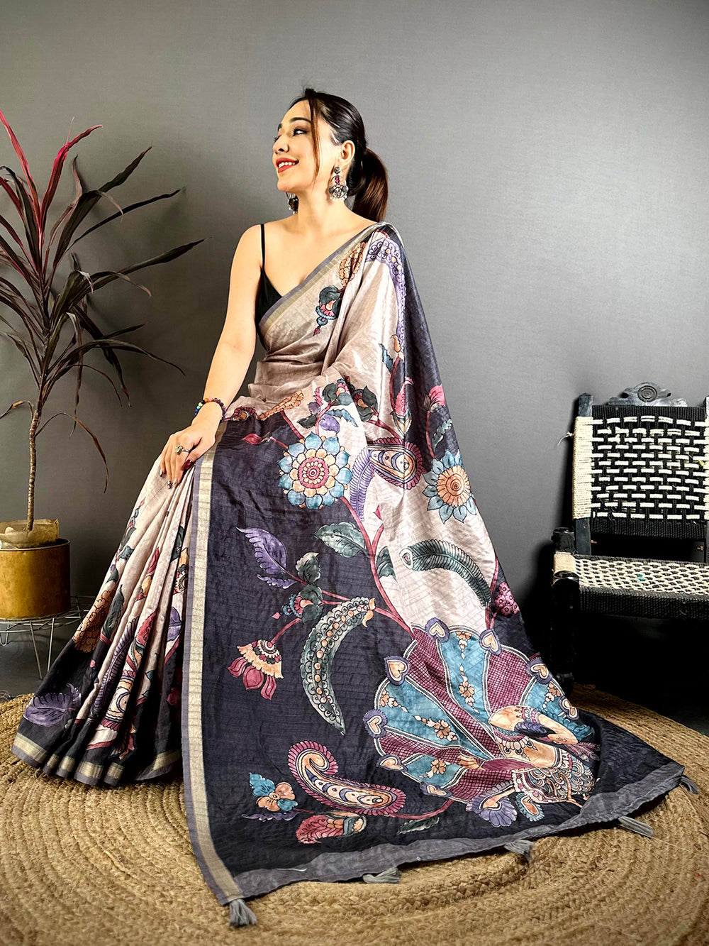 Majestic Soft Tussar Kalamkari Saree