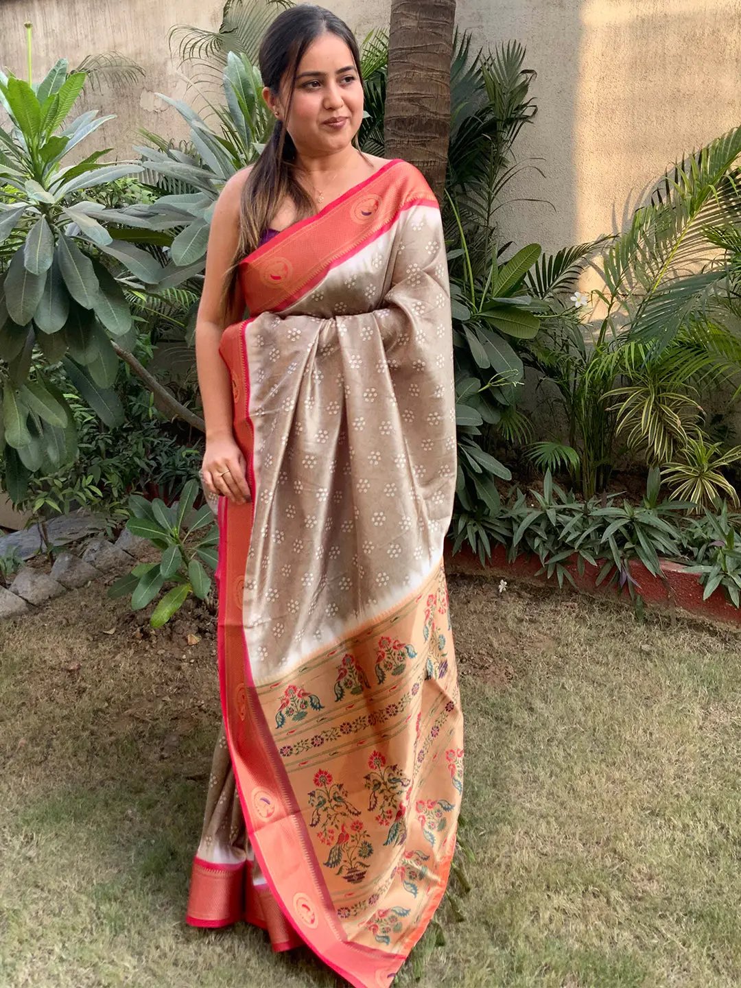 Elegant Paithani Bandhej saree with detailed Minakari pallu