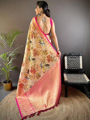Light Beige Paithani Kora Silk Saree