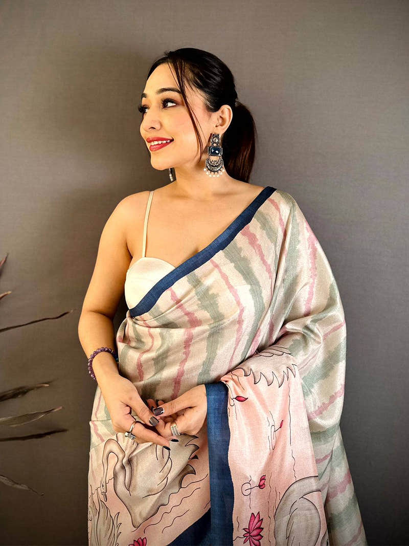 Classic Soft Tussar Swan Print Saree