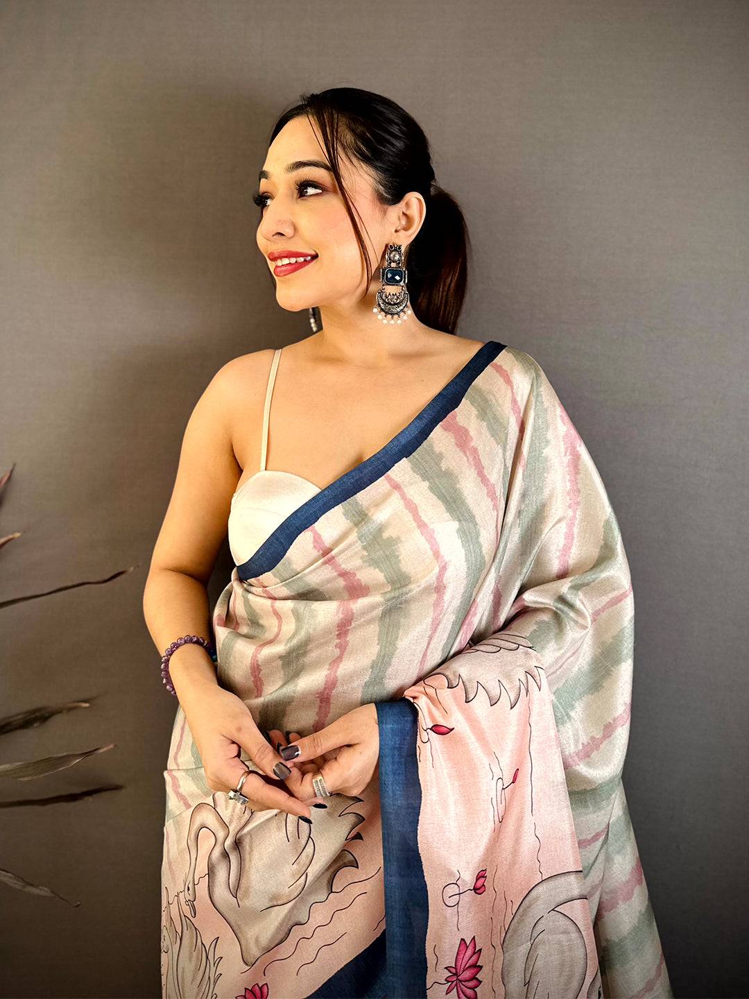 Classic Soft Tussar Swan Print Saree