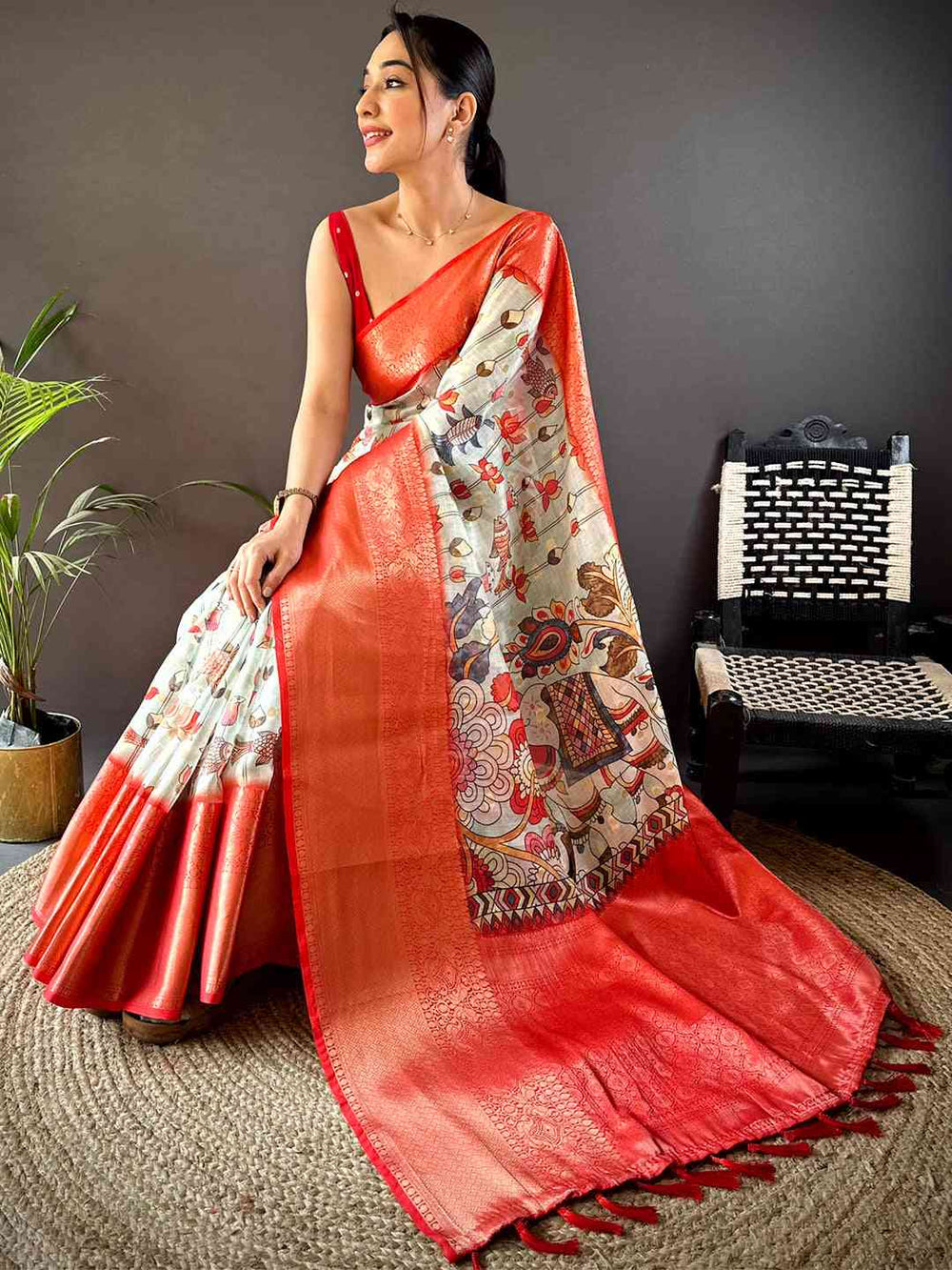 Pista Floral Kalamkari Kota Doriya Saree