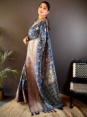 Ombre Navy Soft Silk Patola Print Saree

