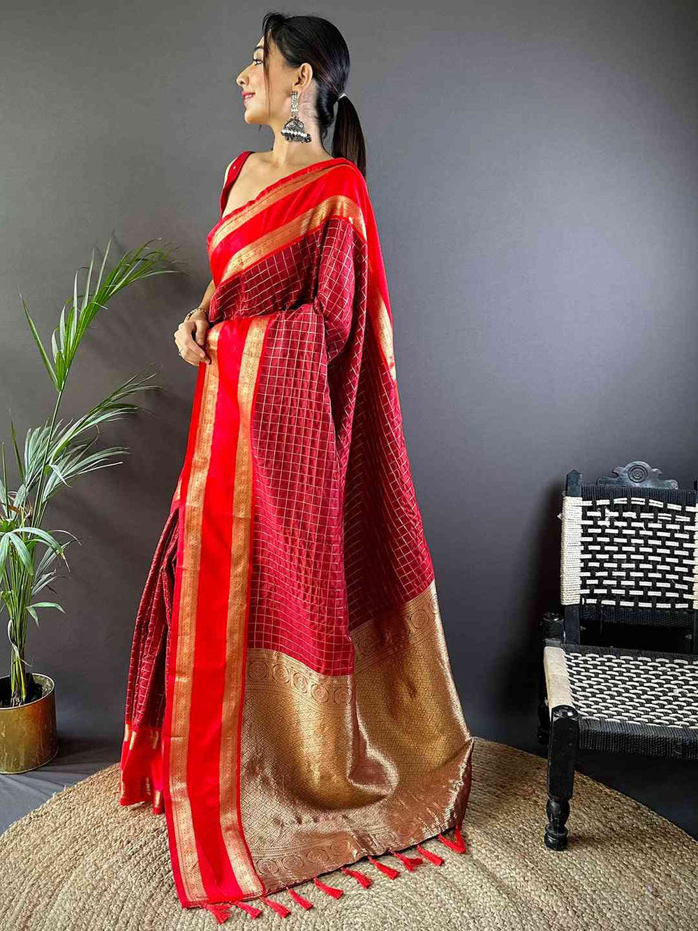 Maroon Silk Woven Kanchi Banarasi Saree