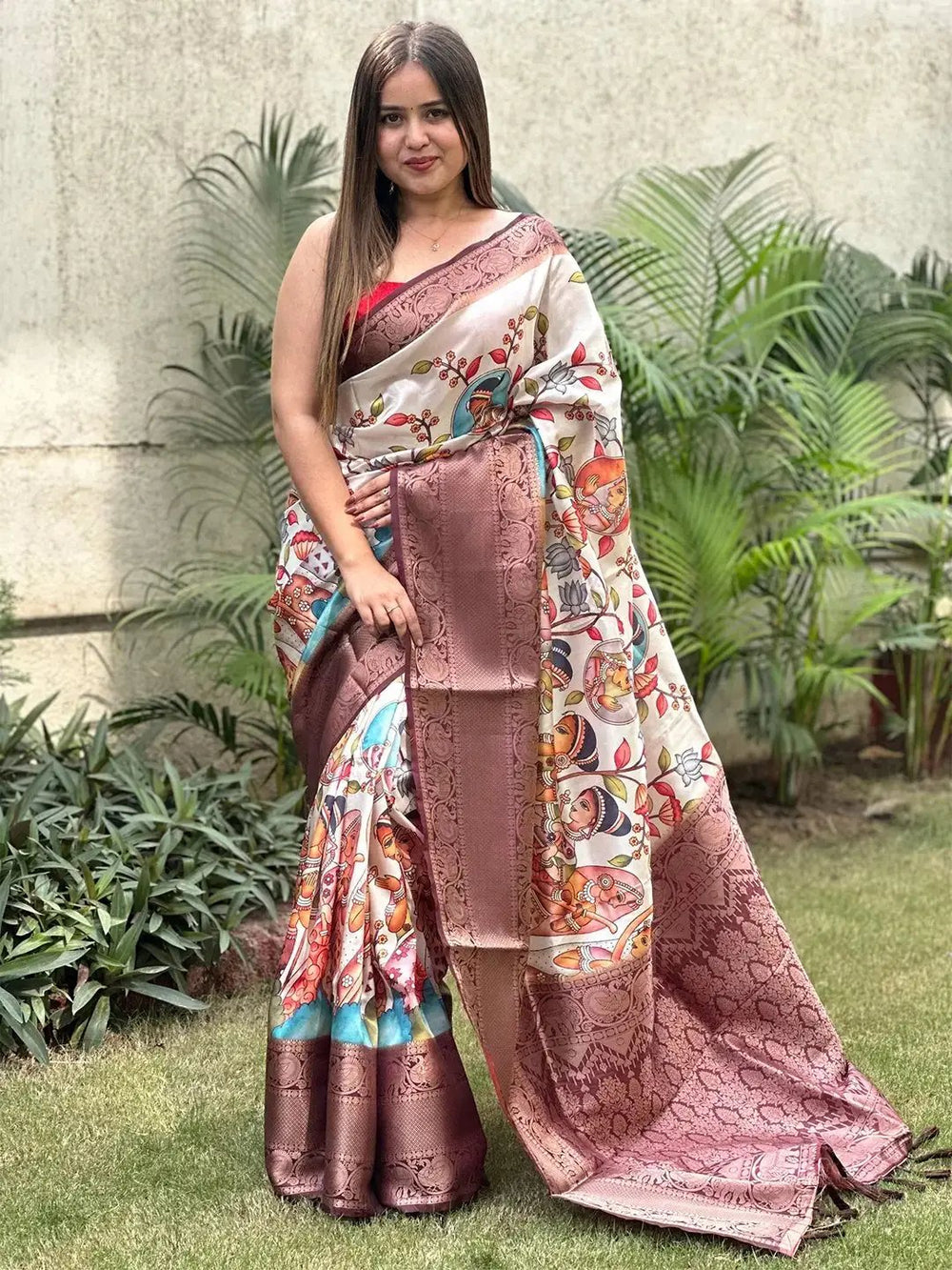 Traditional Soft Silk Saree with modern Kalamkari print