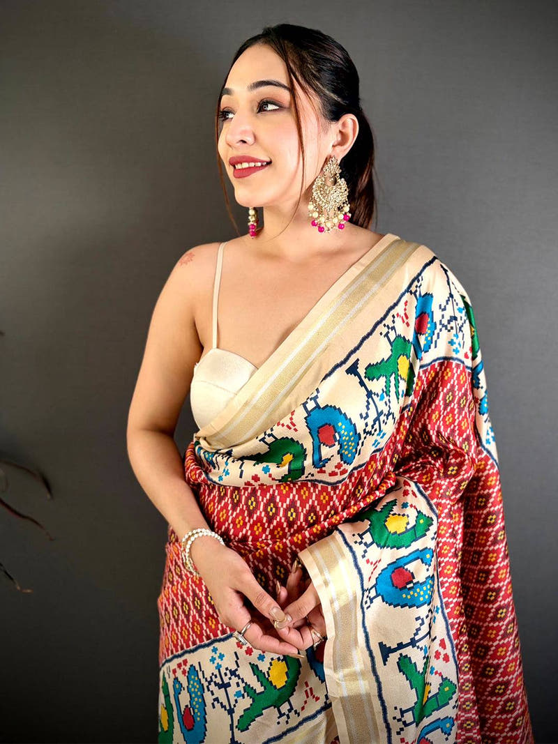 Red Soft Kanchi Silk Ikkat Patola Saree