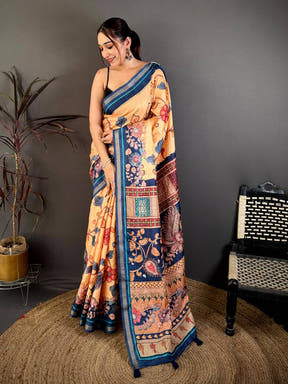 Radiant Bright Pen Kalamkari Tussar Saree