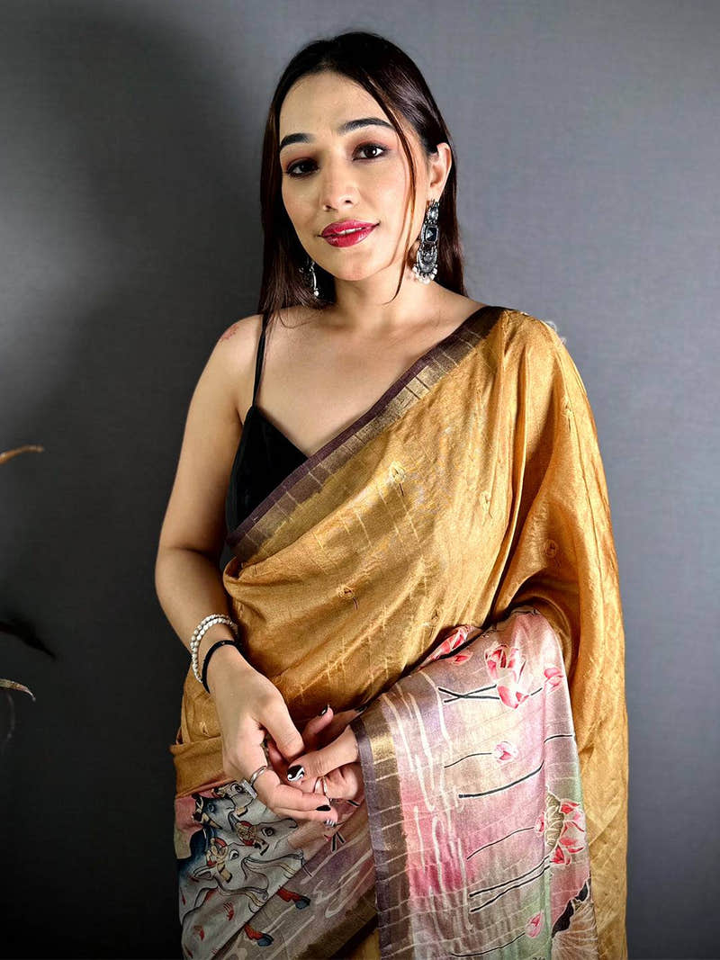 Artistic Ghicha Weave Printed Tussar Saree