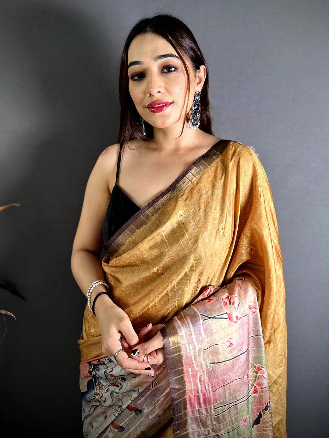 Artistic Ghicha Weave Printed Tussar Saree