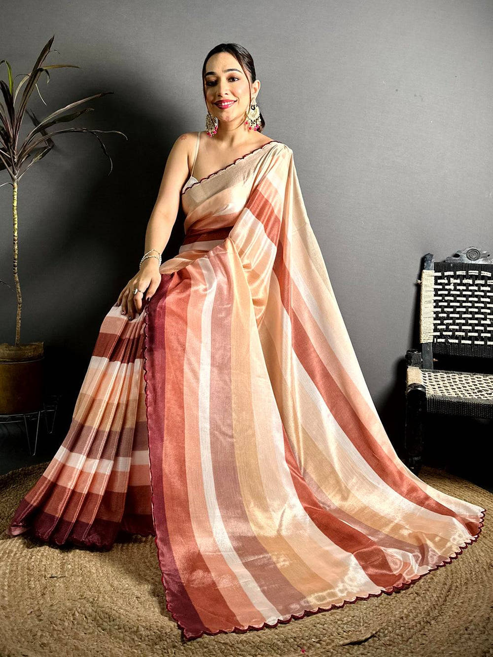 Artisan Striped Print Soft Chiffon Saree