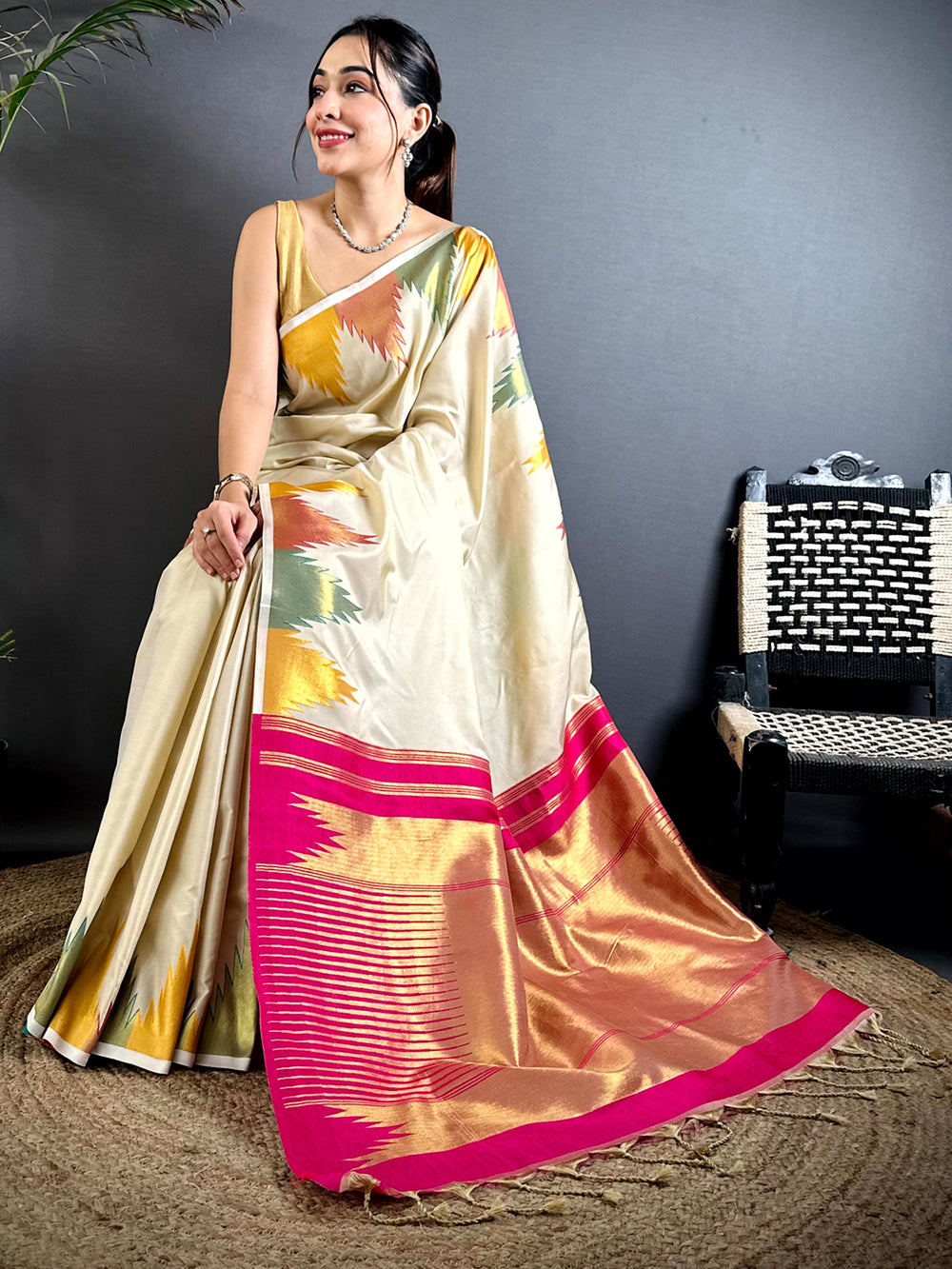 Chiku Copper Radiance Soft Silk Saree