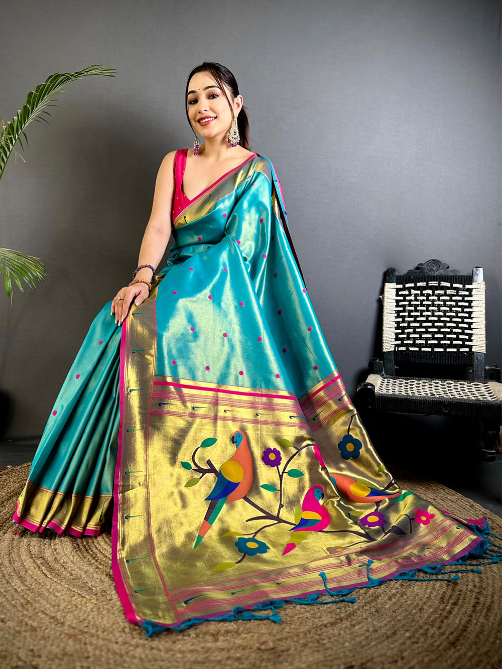 Rama Glass Tissue Yevla Paithani Saree


