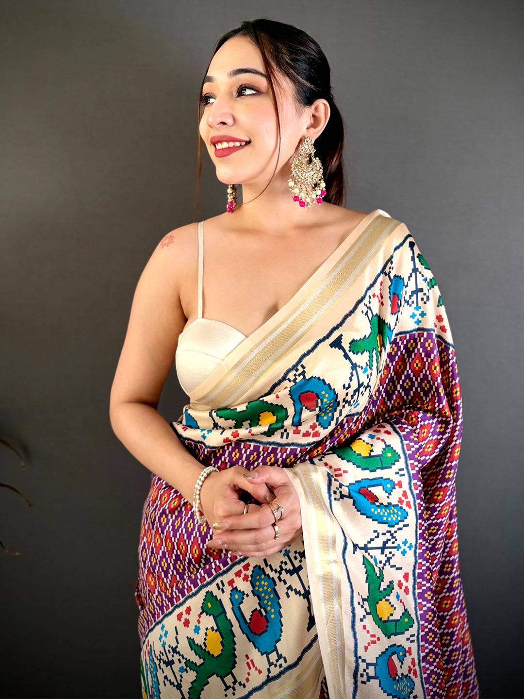 
Purple Soft Kanchi Silk Ikkat Patola Saree